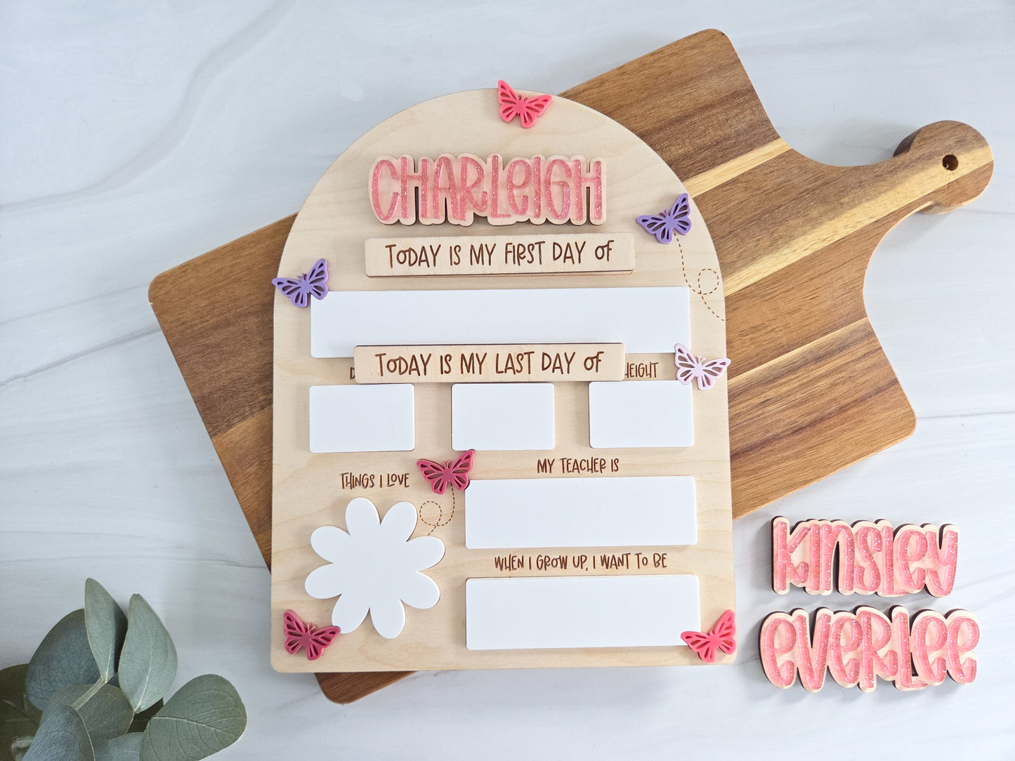 Personalized First & Last Day of School Board | Interchangeable Names | Reusable School Milestone Sign