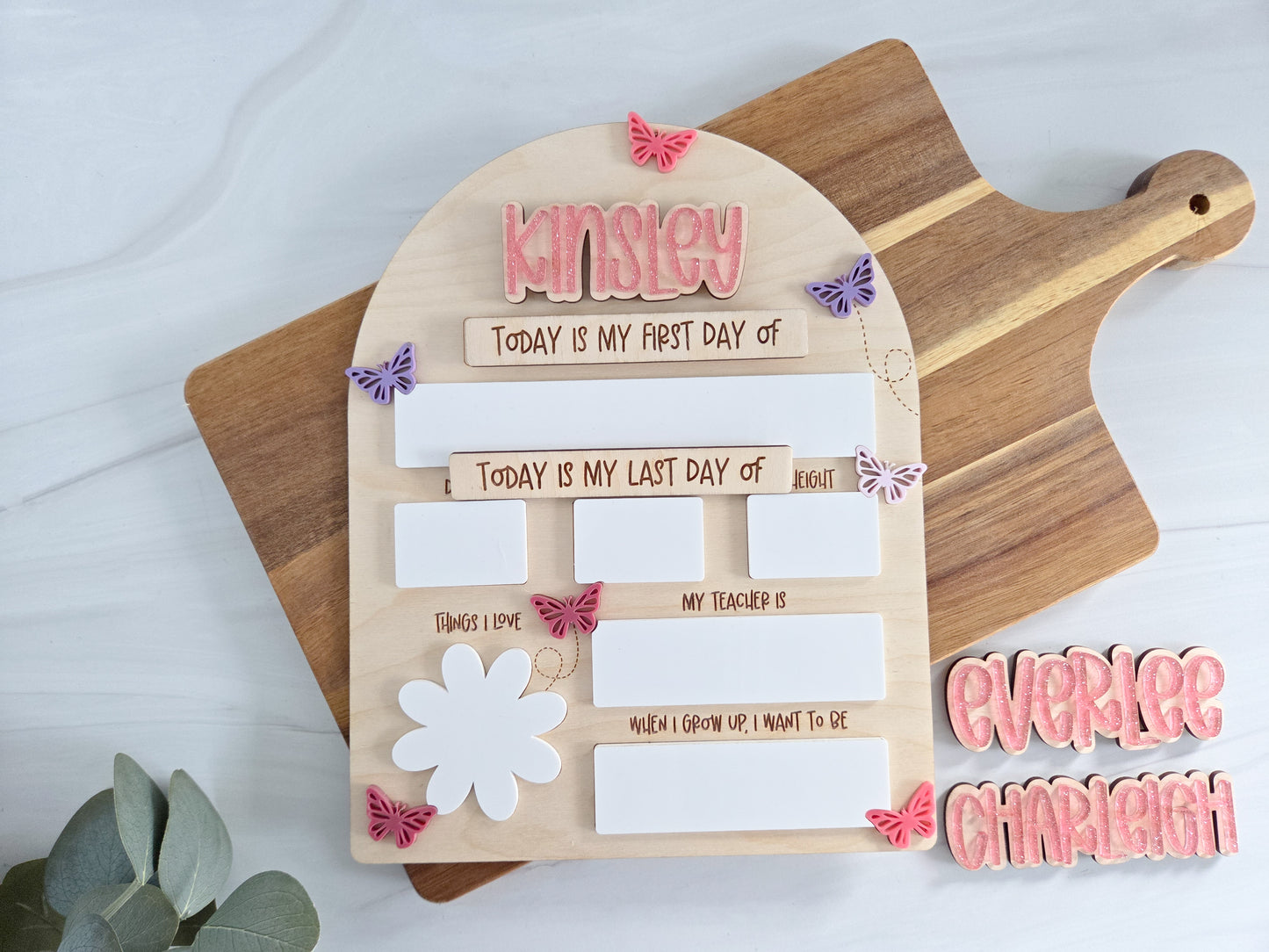 Personalized First & Last Day of School Board | Interchangeable Names | Reusable School Milestone Sign
