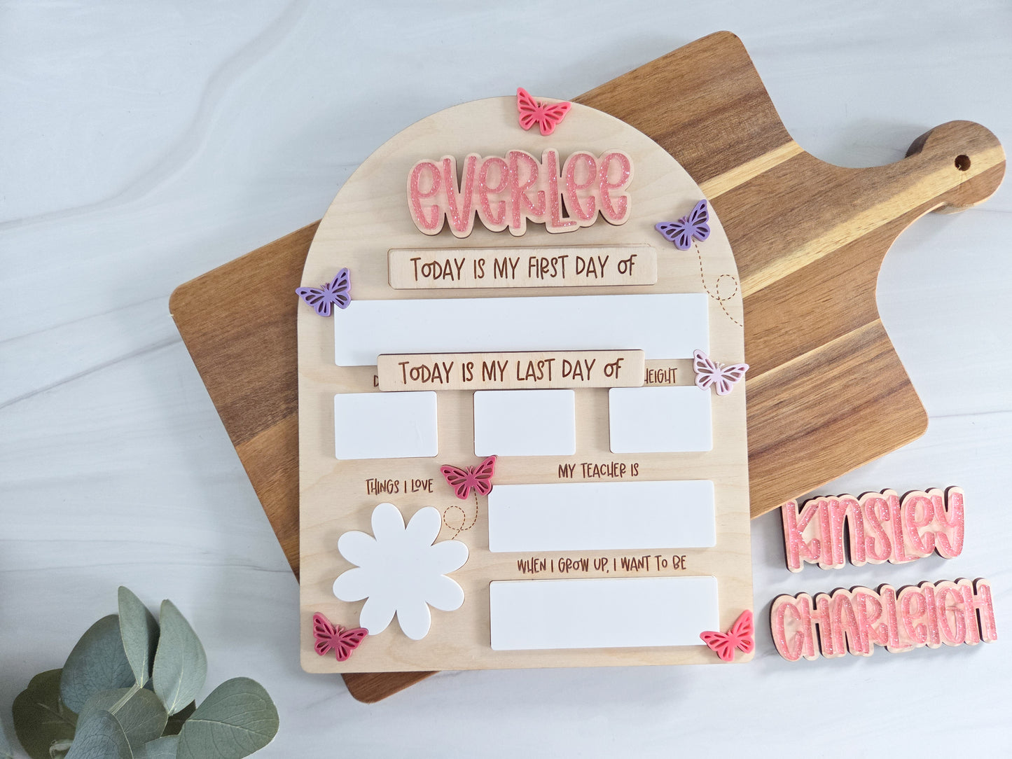 Personalized First & Last Day of School Board | Interchangeable Names | Reusable School Milestone Sign