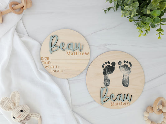 Baby Announcement Sign with Birth Stats and Baby Footprint Sign