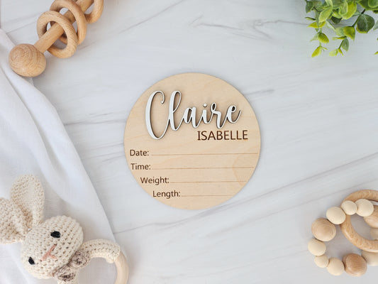 Personalized Wooden Baby Name Sign- 3D Engraved Birth Stats