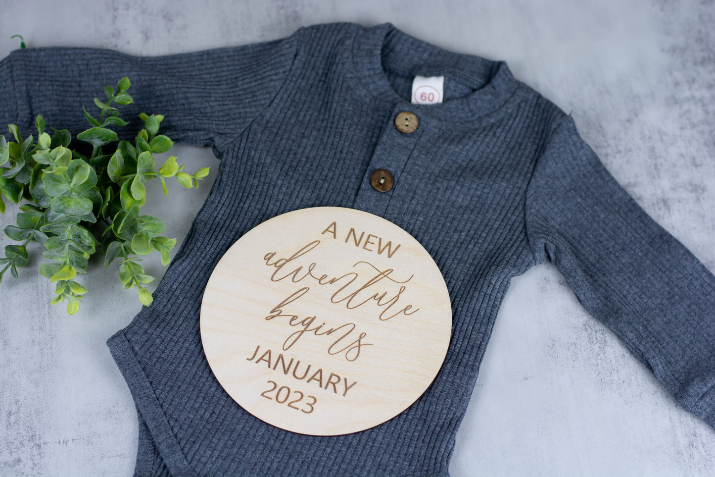 A New Adventure Begins, Engraved Pregnancy Announcement Disc, Baby Arrival Announcement, Pregnancy Photo Prop