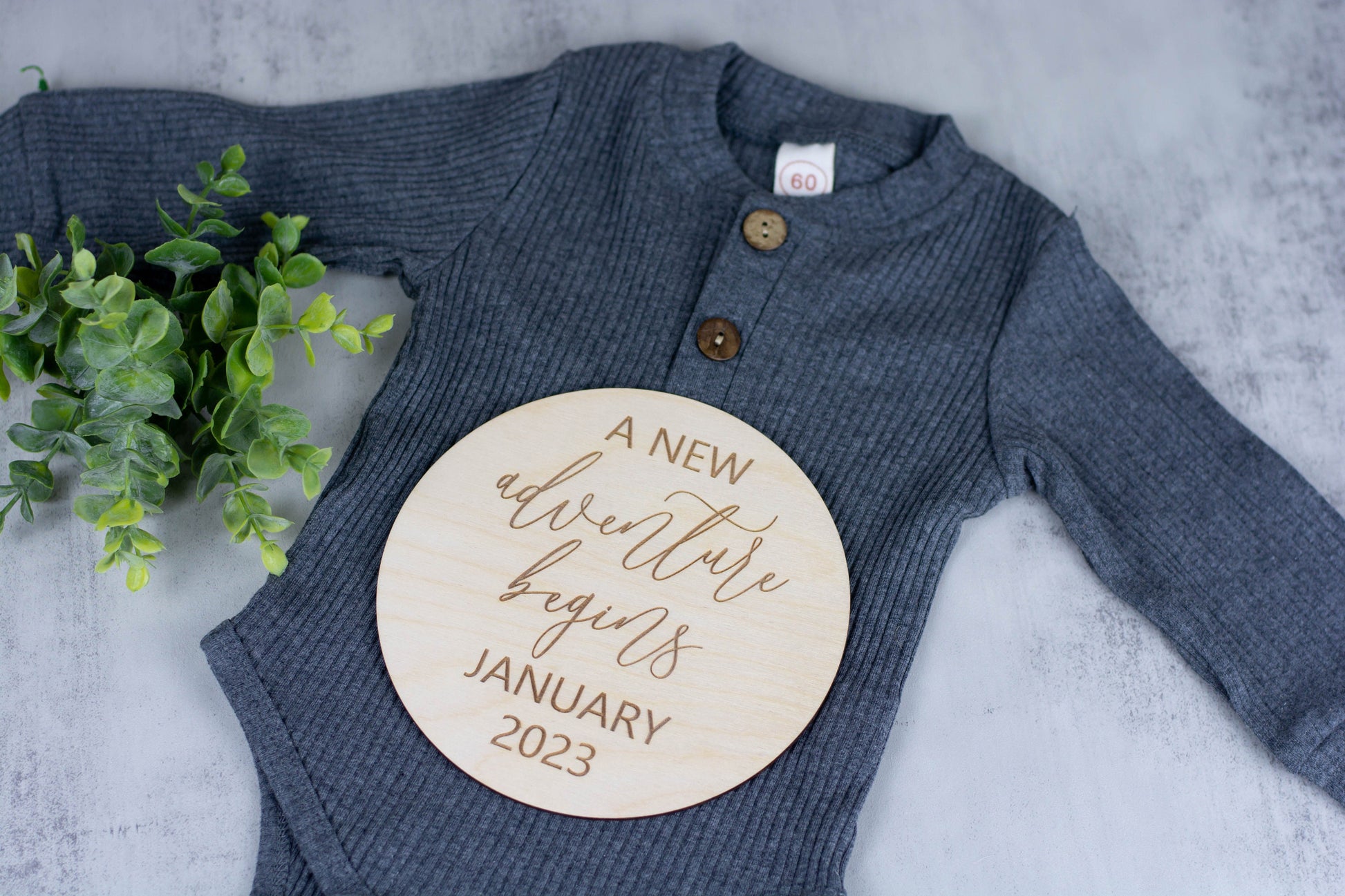 A New Adventure Begins, Engraved Pregnancy Announcement Disc, Baby Arrival Announcement, Pregnancy Photo Prop