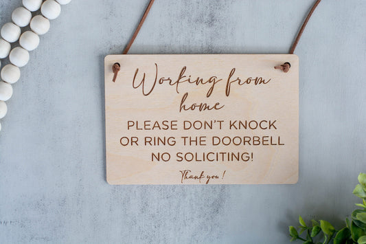 Working from Home Sign, Please Don't Knock Sign, Don't Ring the Doorbell, WFH Front Door Sign, No Soliciting Sign for Remote Worker