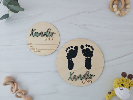 Wooden Baby Announcement Sign | Baby Footprint Sign | Baby Birth Stats Sign | Personalized Baby Gifts | Baby Name Sign for Hospital