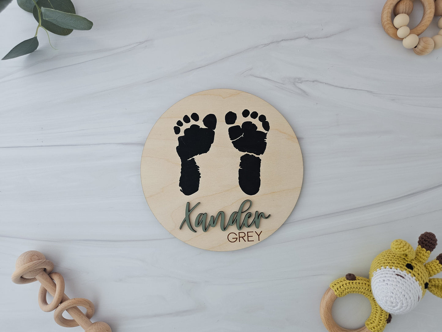 Wooden Baby Announcement Sign | Baby Footprint Sign | Baby Birth Stats Sign | Personalized Baby Gifts | Baby Name Sign for Hospital