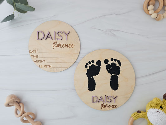 Wooden Baby Announcement Sign, Baby Footprint Sign, Baby Birth Stats Sign, Personalized Baby Gifts, Baby Name Sign for Hospital