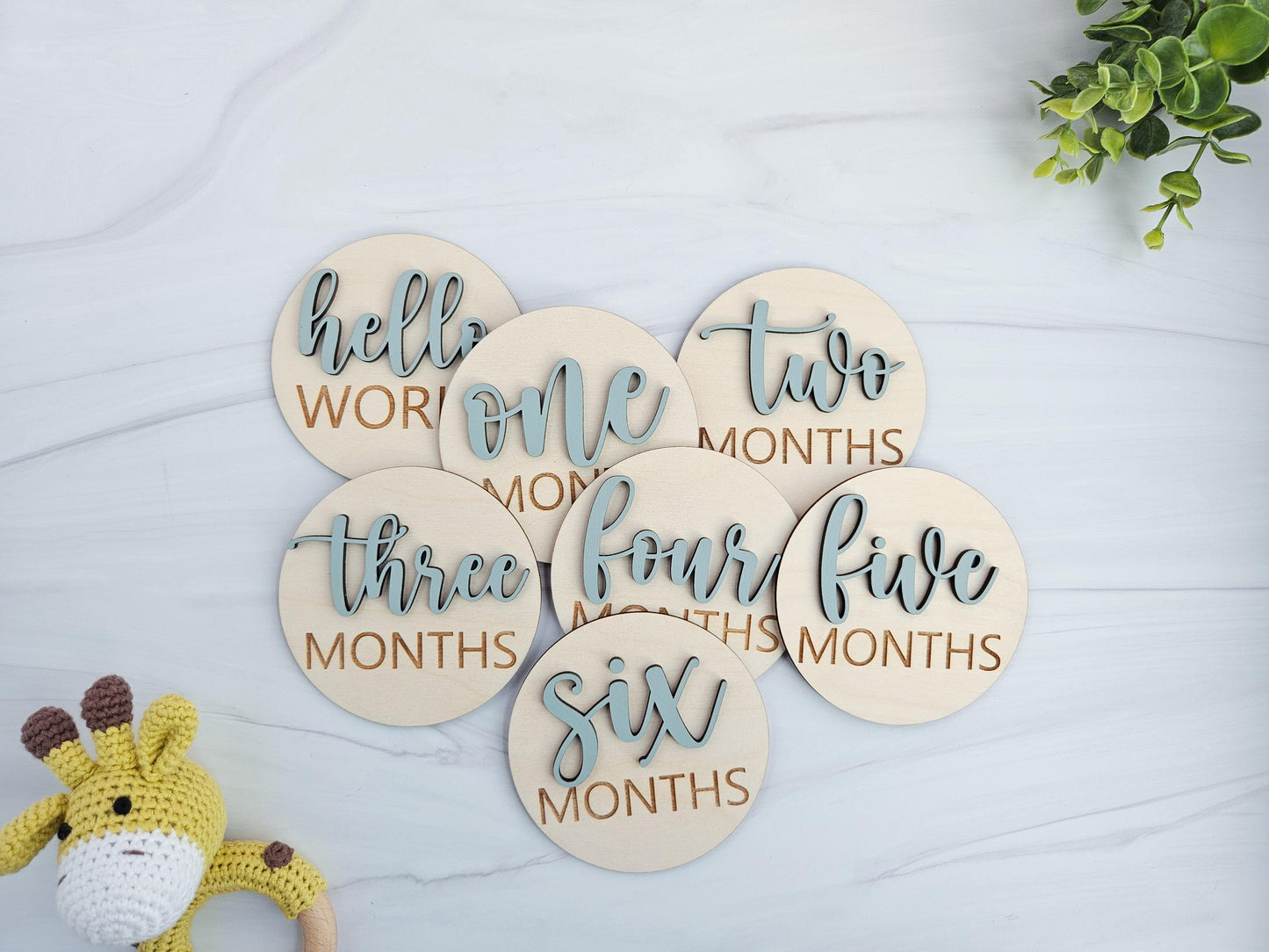Wooden Baby Milestone Cards – 3D Monthly Milestone Discs for Baby Photos – Engraved Milestone Signs for Babies – Newborn Keepsake Gift