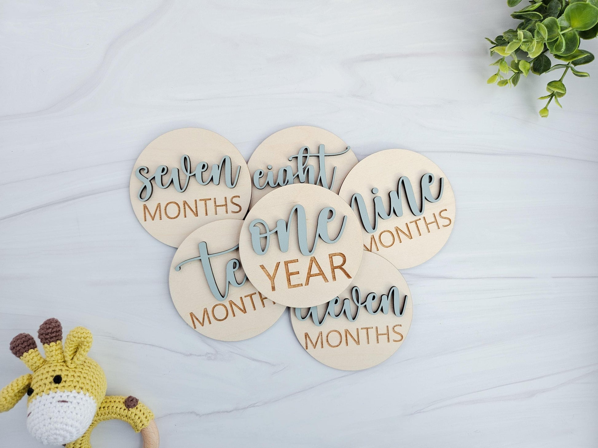 Wooden Baby Milestone Cards – 3D Monthly Milestone Discs for Baby Photos – Engraved Milestone Signs for Babies – Newborn Keepsake Gift
