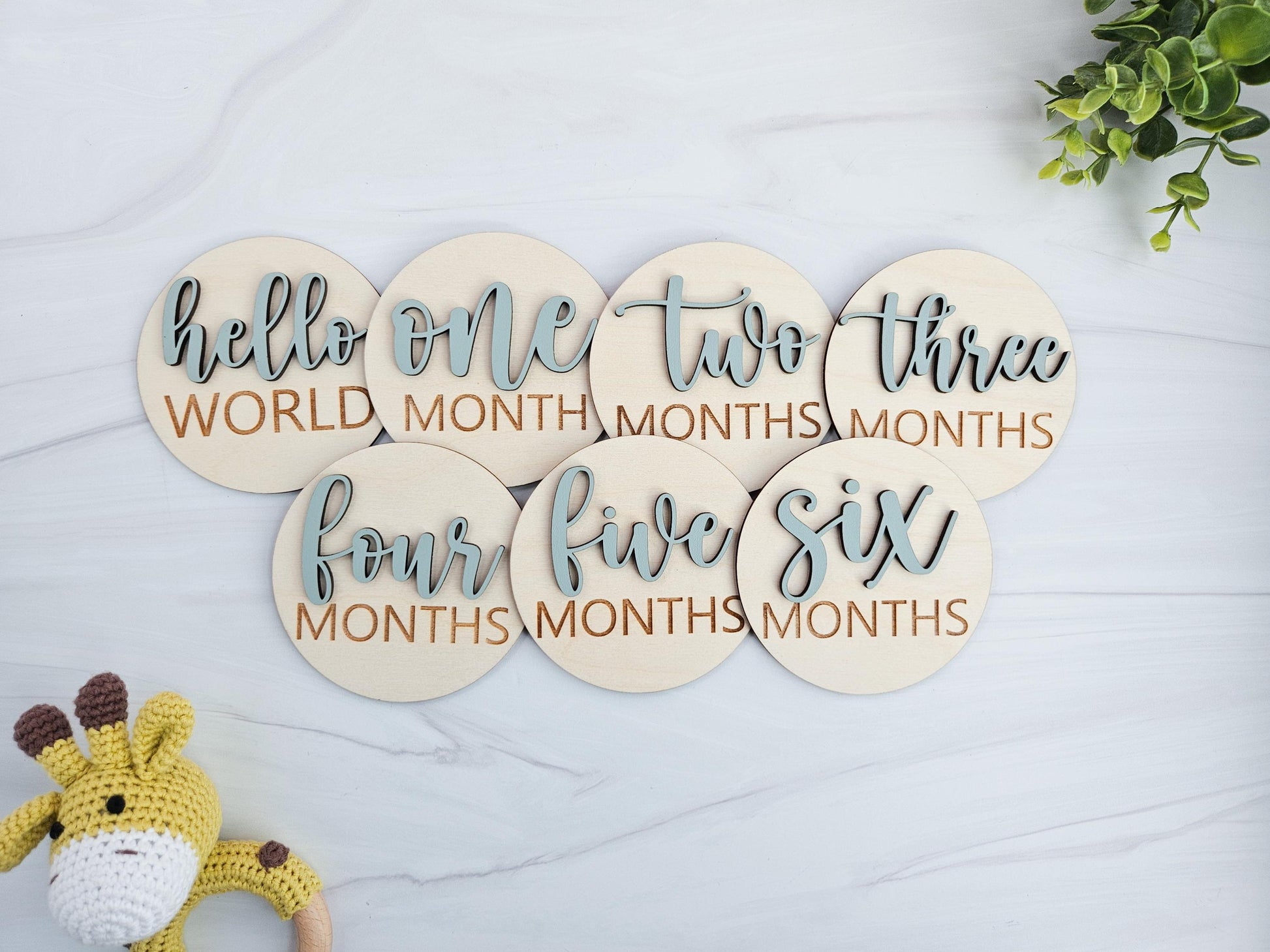 Wooden Baby Milestone Cards – 3D Monthly Milestone Discs for Baby Photos – Engraved Milestone Signs for Babies – Newborn Keepsake Gift