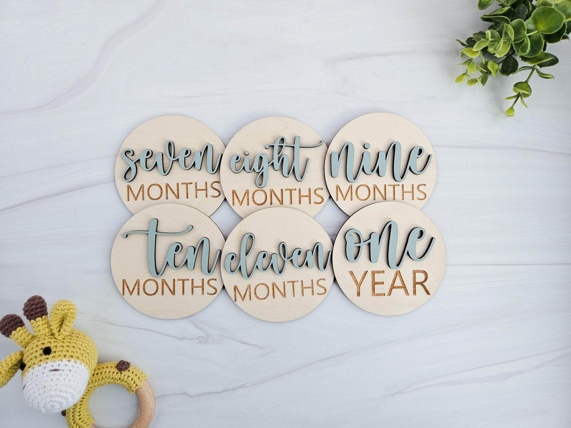 Wooden Baby Milestone Cards – 3D Monthly Milestone Discs for Baby Photos – Engraved Milestone Signs for Babies – Newborn Keepsake Gift