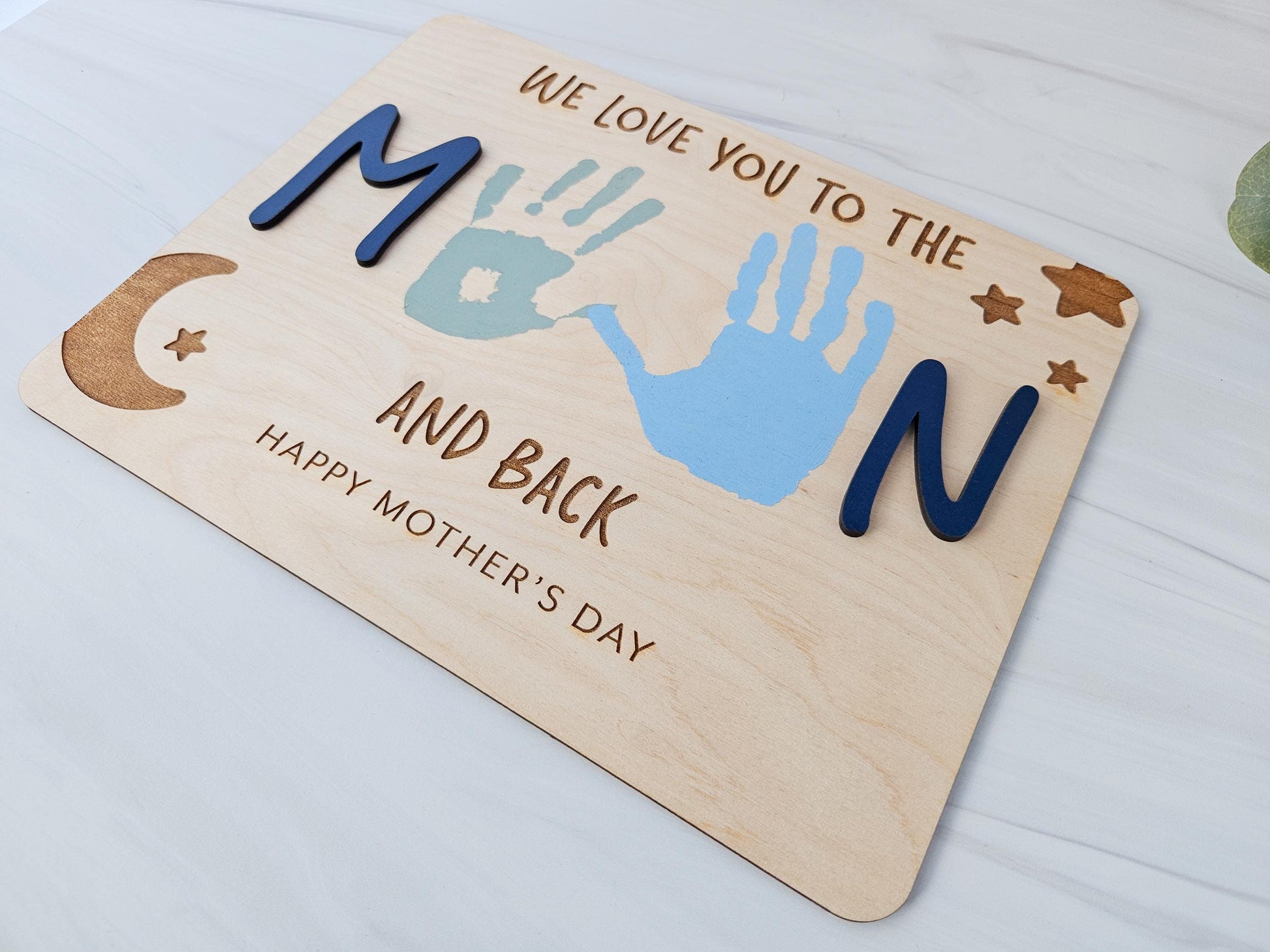 Mother’s Day Handprint Gift – DIY Wood Sign for Mom – Love You to the Moon – Personalized Keepsake – Gift from Kids – Custom Sign