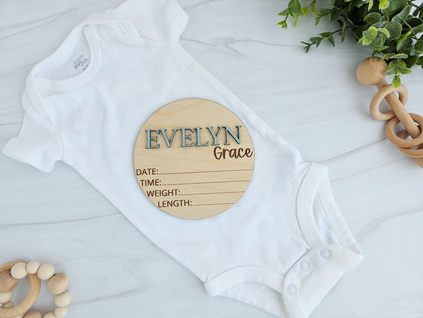 Personalized Baby Birth Stats Sign – 3D Name Footprint Keepsake – Custom Baby Name Sign with Engraved Birth Disc – Newborn Photo Prop