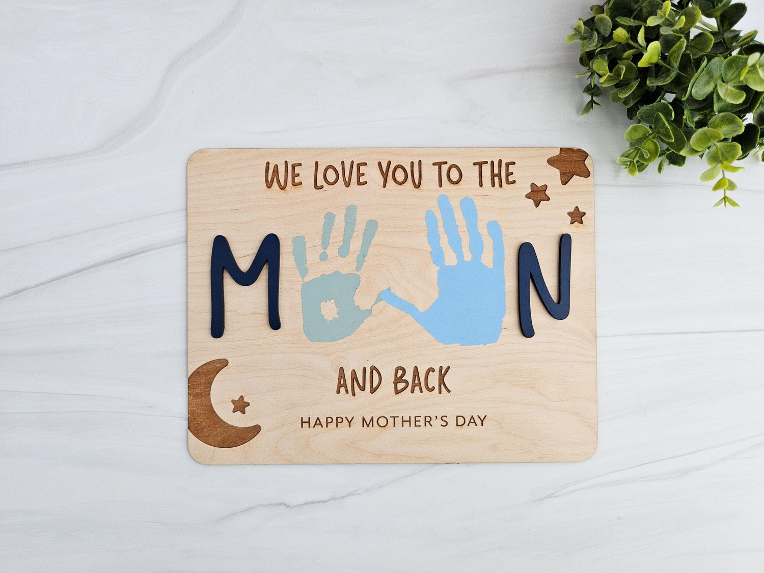 Mother’s Day Handprint Gift – DIY Wood Sign for Mom – Love You to the Moon – Personalized Keepsake – Gift from Kids – Custom Sign