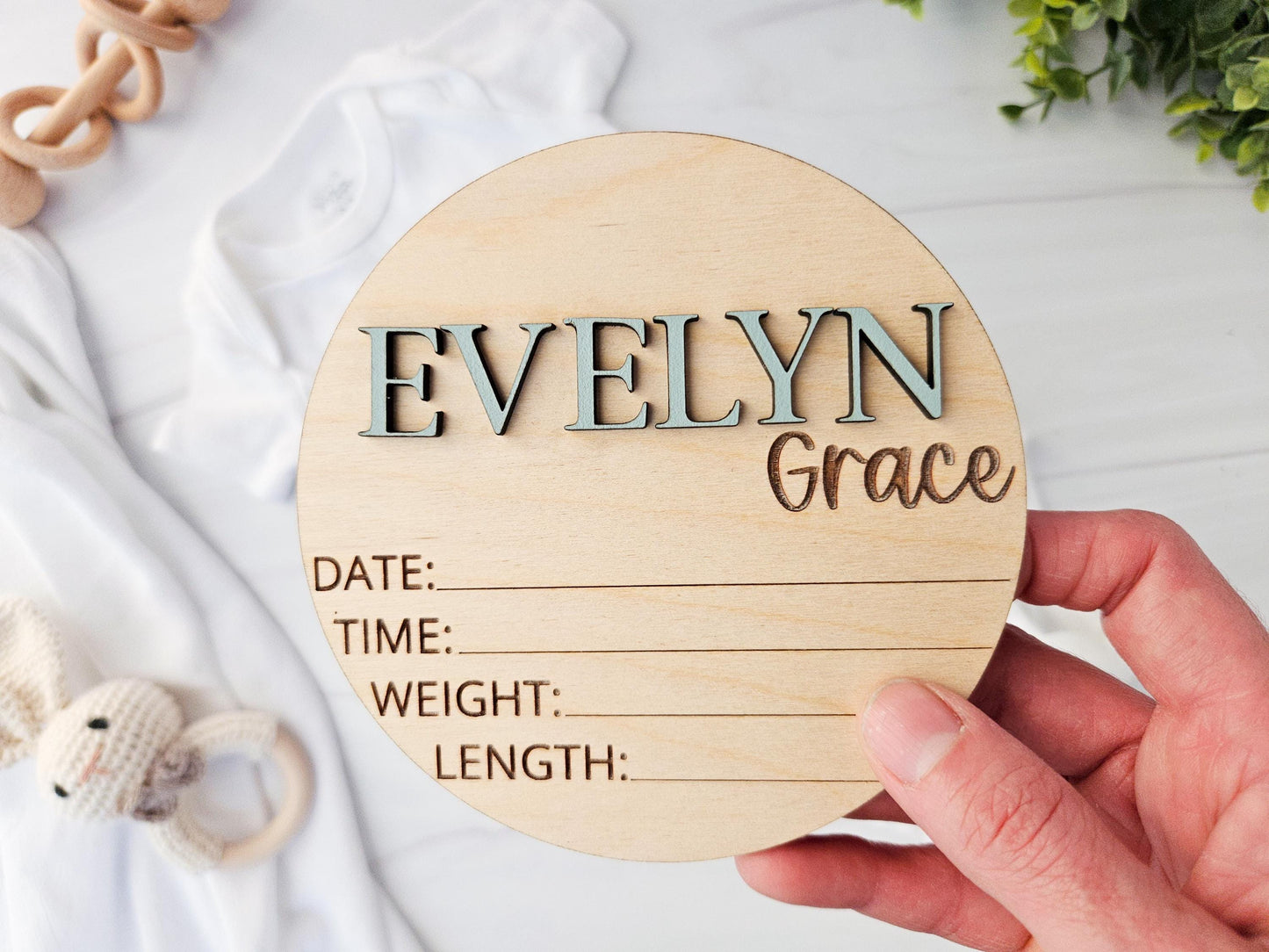 Personalized Baby Birth Stats Sign – 3D Name Footprint Keepsake – Custom Baby Name Sign with Engraved Birth Disc – Newborn Photo Prop